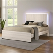 Hyao Queen Size Bed w LED on Headboard-Antique White Wash Finsih