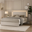 Nomi Queen Size Bed w LED on Headboard-Antique White Wash Finsih