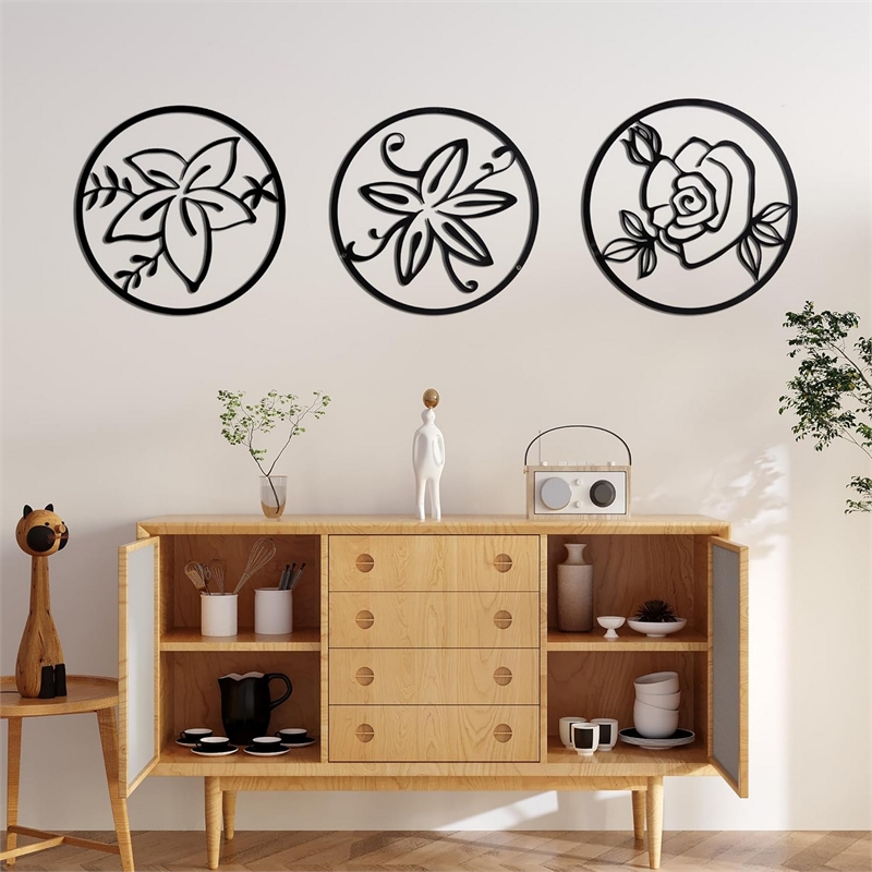 Cinq 3 Piece Set Wall Decor-Black Round Metal Frame