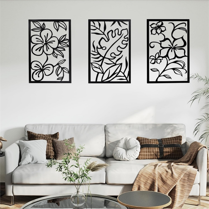 Cinq 3 Piece Set Wall Decor-Black Rectangular Metal Frame
