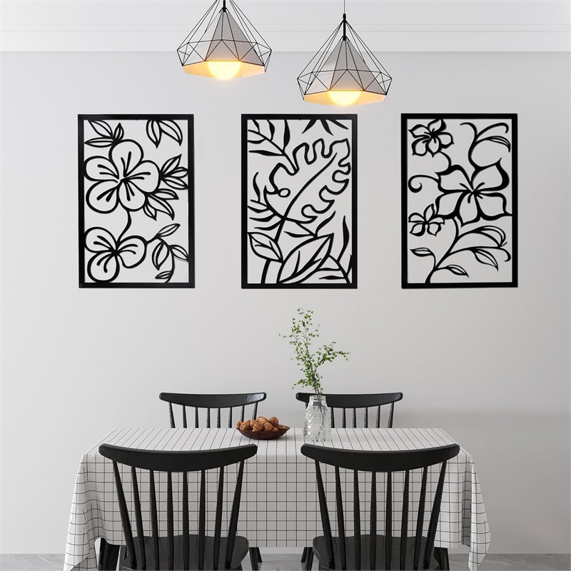 Cinq 3 Piece Set Wall Decor-Black Rectangular Metal Frame