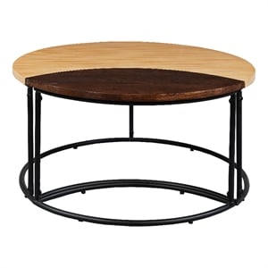 35 Inch 2 Piece Coffee Table - 2 Tone Mango Wood Top In Natural Brown and Walnut