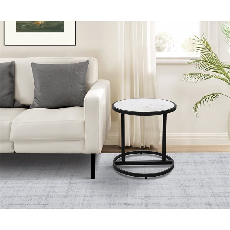 Beri 18 Inch Side End Table- Classic Slim Black Iron Frame