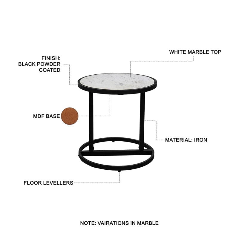 Beri 18 Inch Side End Table- Classic Slim Black Iron Frame