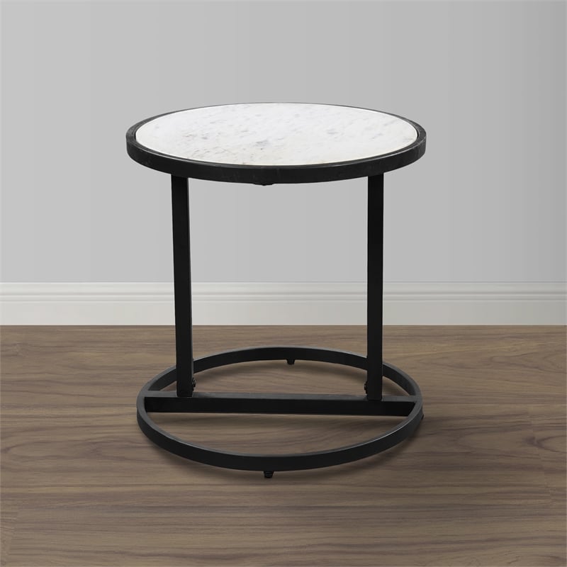 Beri 18 Inch Side End Table- Classic Slim Black Iron Frame