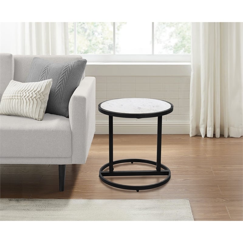 Beri 18 Inch Side End Table- Classic Slim Black Iron Frame