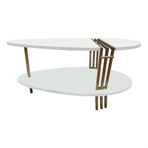 36 Inch Modern Coffee Table-White Mango Wood With Antique Brass
