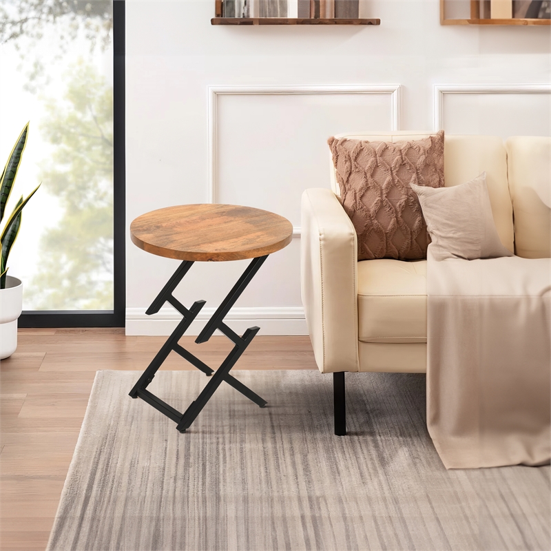 23 Inch Side End Table- Modern Black Angled Iron Legs