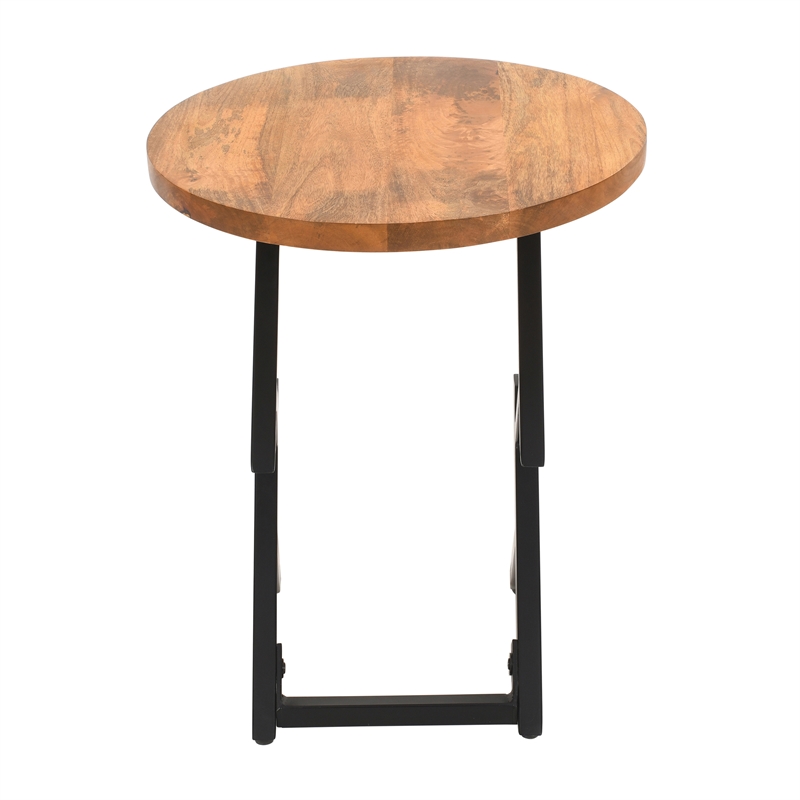 23 Inch Side End Table- Modern Black Angled Iron Legs
