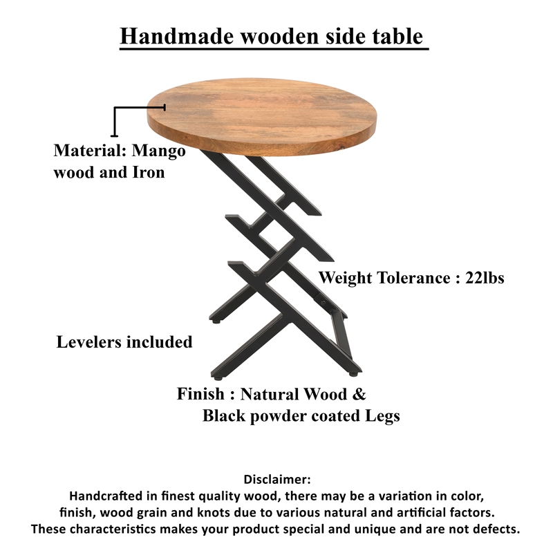 23 Inch Side End Table- Modern Black Angled Iron Legs