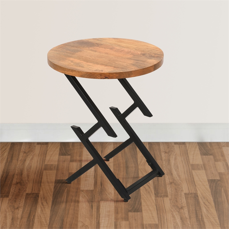 23 Inch Side End Table- Modern Black Angled Iron Legs