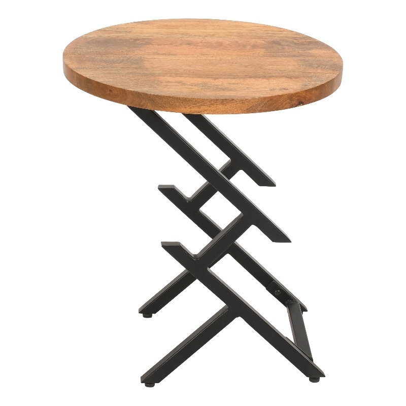 23 Inch Side End Table- Modern Black Angled Iron Legs