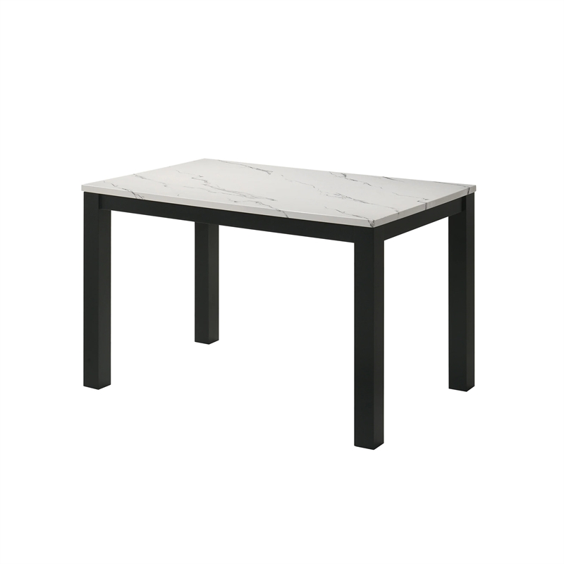 Syon Dining Table-47 Inch White Faux Marble Top-Black Wood Legs