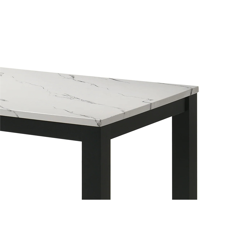 Syon Dining Table-47 Inch White Faux Marble Top-Black Wood Legs