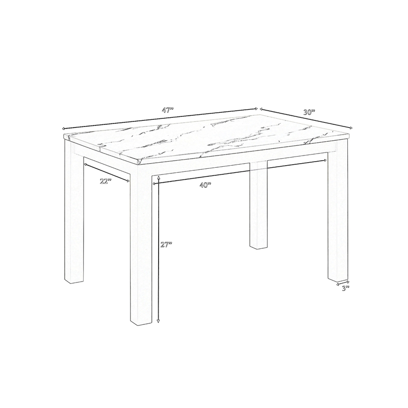 Syon Dining Table-47 Inch White Faux Marble Top-Black Wood Legs