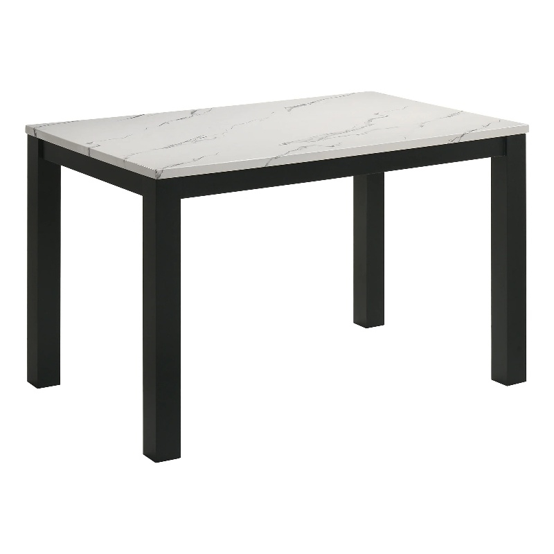Syon Dining Table-47 Inch White Faux Marble Top-Black Wood Legs