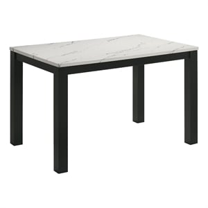 Syon Dining Table-47 Inch White Faux Marble Top-Black Wood Legs