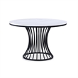 Haly Dining Table-48 Inch Round White Faux Marble Top-Black Cage Base