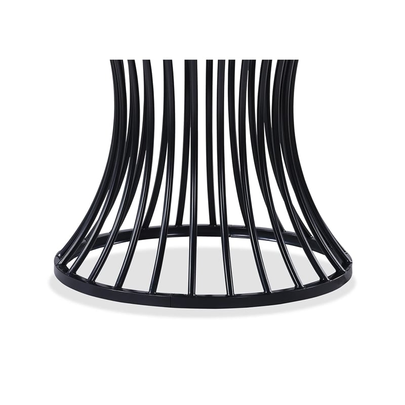 Haly Dining Table-48 Inch Round White Faux Marble Top-Black Cage Base