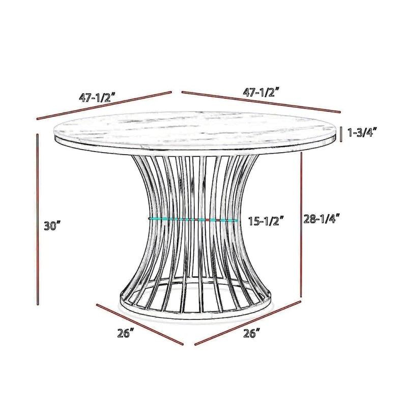 Haly Dining Table-48 Inch Round White Faux Marble Top-Black Cage Base