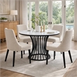 Haly Dining Table-48 Inch Round White Faux Marble Top-Black Cage Base