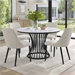 Haly Dining Table-48 Inch Round White Faux Marble Top-Black Cage Base