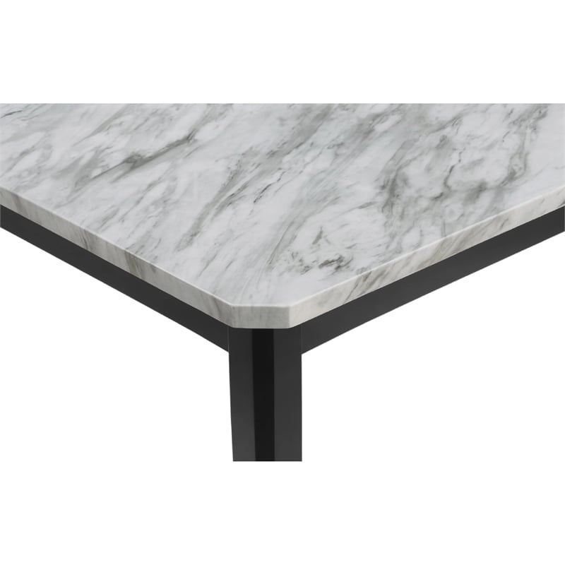 Pazy Dining Table-64 Inch White Faux Marble Top-Black Tapered Legs