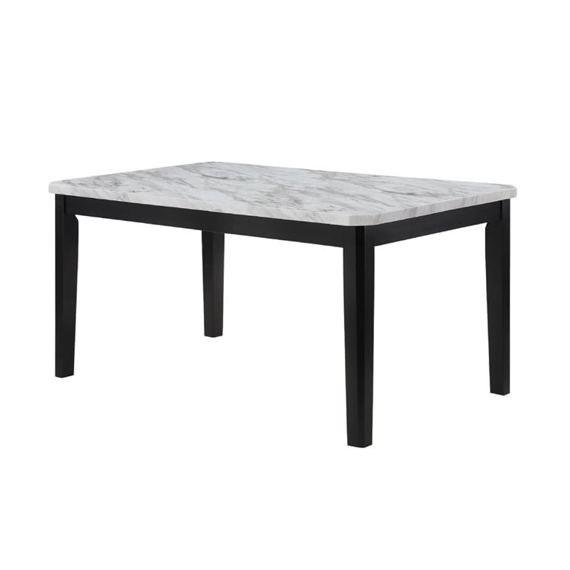 Pazy Dining Table-64 Inch White Faux Marble Top-Black Tapered Legs