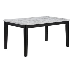 Pazy Dining Table-64 Inch White Faux Marble Top-Black Tapered Legs