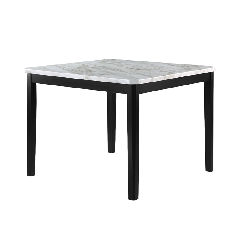 Pazy Counter Height Table-48 Inch White Faux Marble Top-Black Legs