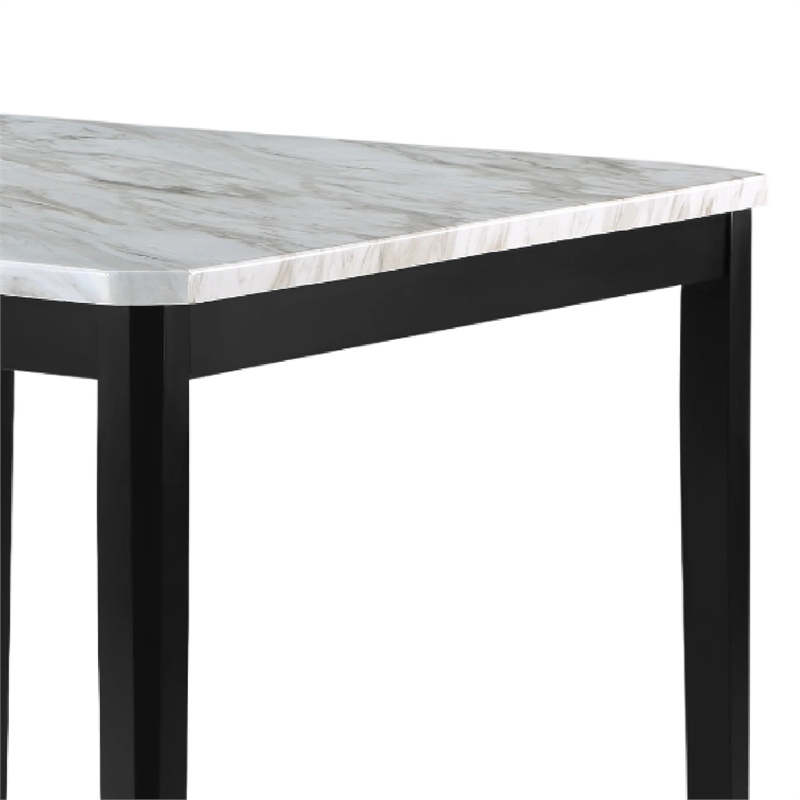 Pazy Counter Height Table-48 Inch White Faux Marble Top-Black Legs