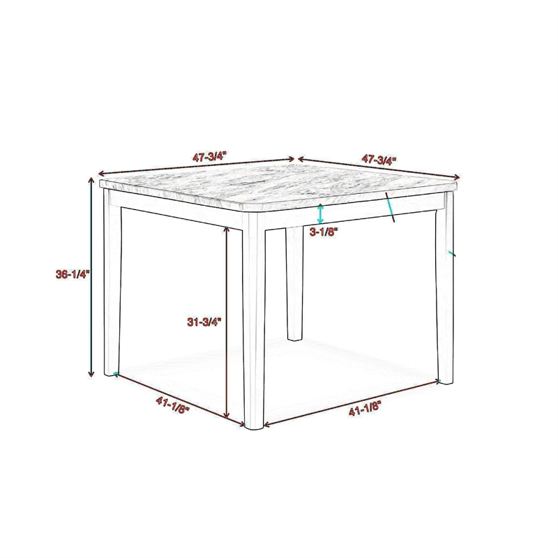 Pazy Counter Height Table-48 Inch White Faux Marble Top-Black Legs