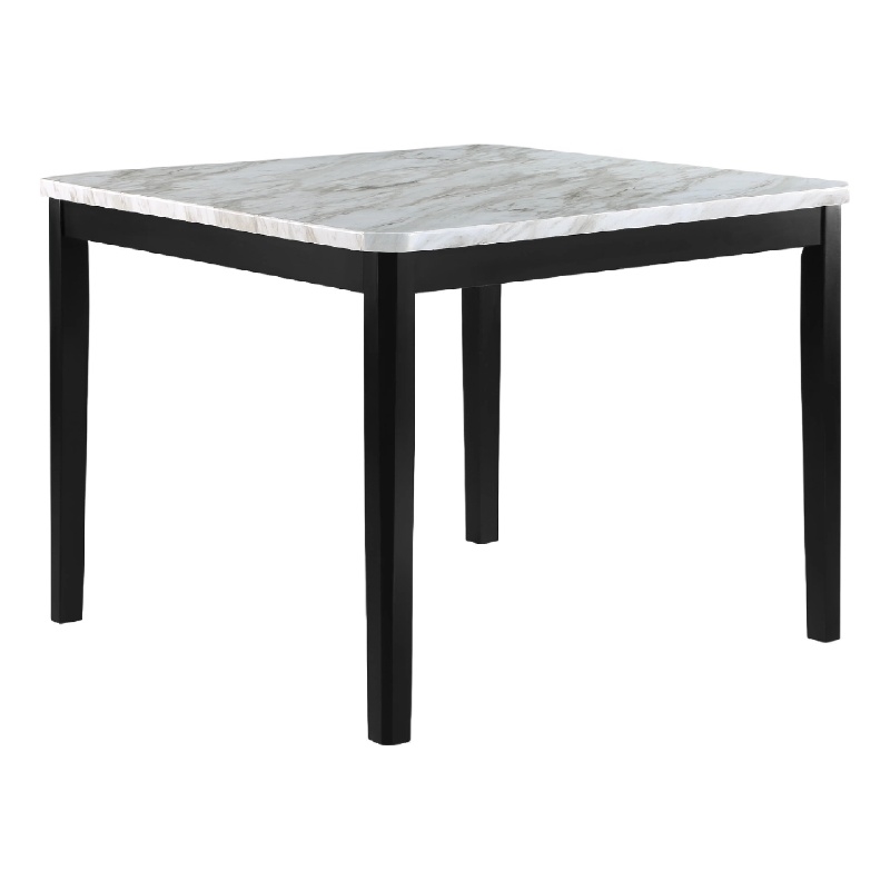 Pazy Counter Height Table-48 Inch White Faux Marble Top-Black Legs