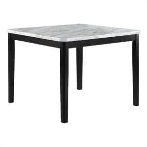 Pazy Counter Height Table-48 Inch White Faux Marble Top-Black Legs