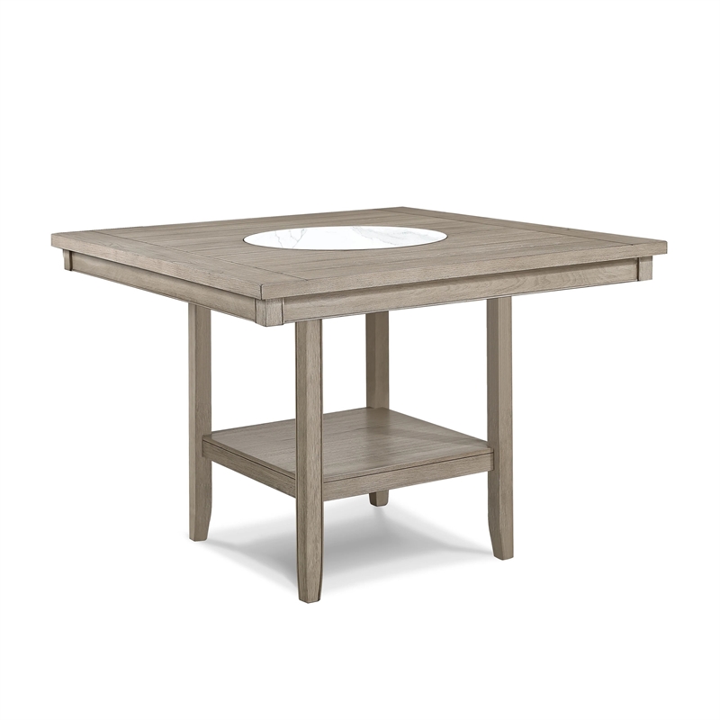Filu Counter Height Table w Faux Marble Lazy Susan-48 Inch-White Oak