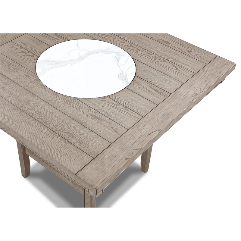 Filu Counter Height Table w Faux Marble Lazy Susan-48 Inch-White Oak