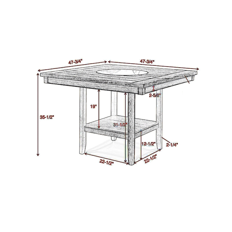 Filu Counter Height Table w Faux Marble Lazy Susan-48 Inch-White Oak