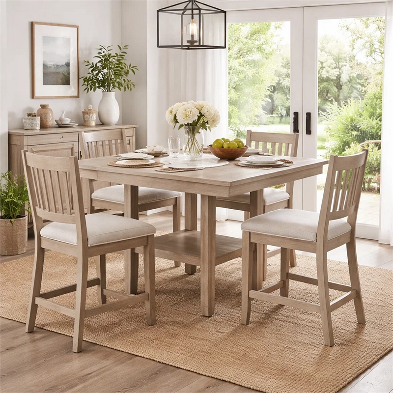 Filu Counter Height Table w Faux Marble Lazy Susan-48 Inch-White Oak