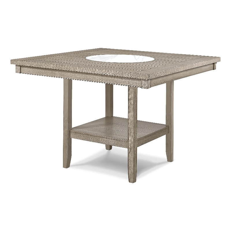Filu Counter Height Table w Faux Marble Lazy Susan-48 Inch-White Oak