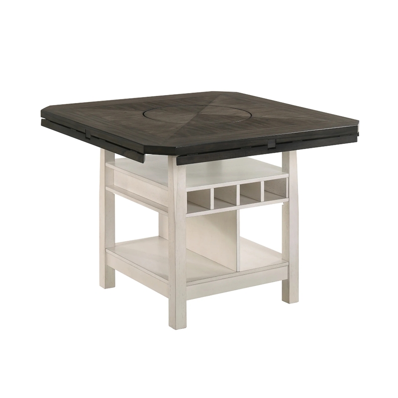 Nery Counter Height Table w Lazy Susan-60 Inch Gray Top-White Base