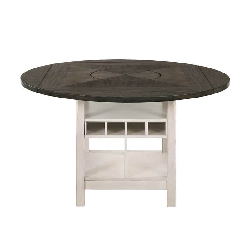 Nery Counter Height Table w Lazy Susan-60 Inch Gray Top-White Base