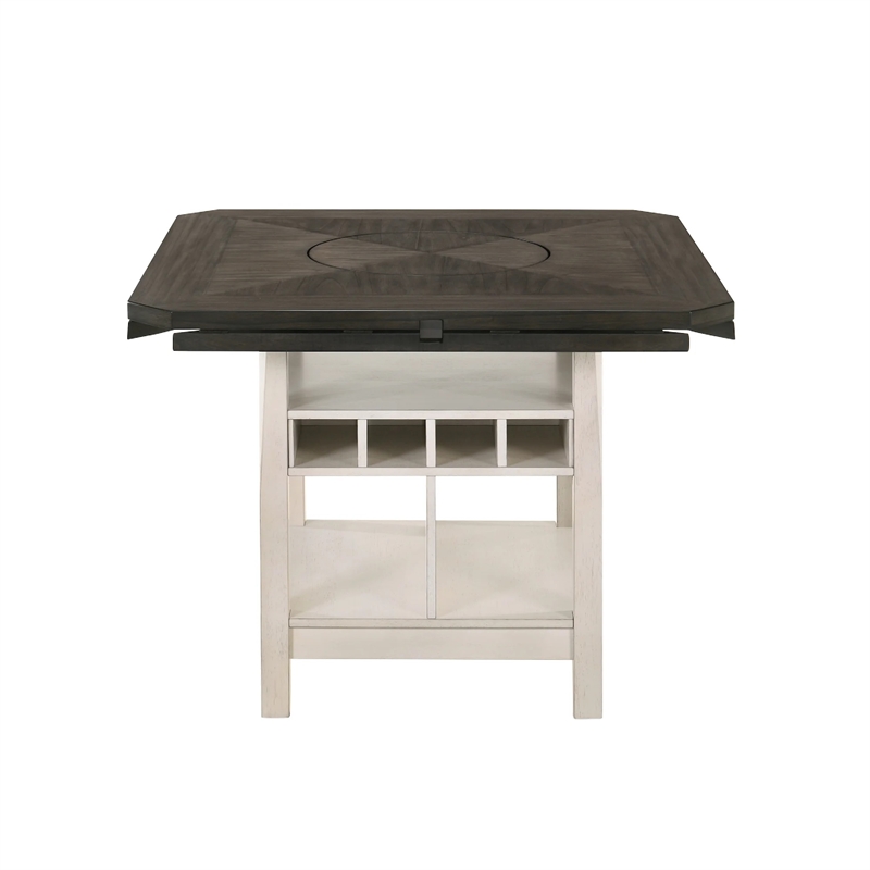 Nery Counter Height Table w Lazy Susan-60 Inch Gray Top-White Base