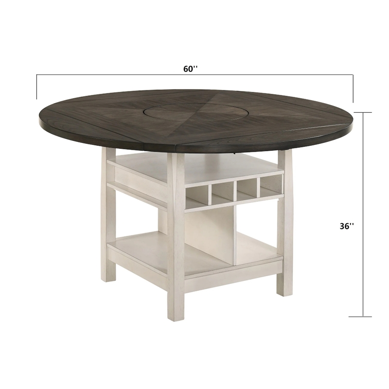 Nery Counter Height Table w Lazy Susan-60 Inch Gray Top-White Base