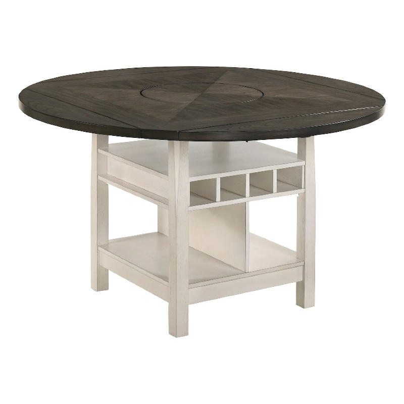 Nery Counter Height Table w Lazy Susan-60 Inch Gray Top-White Base