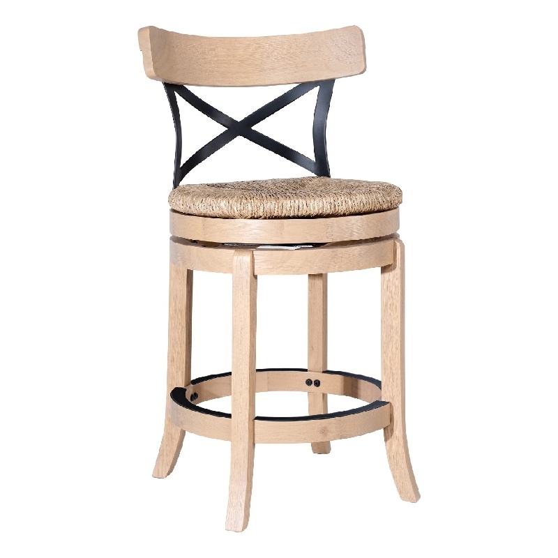 Mia Swivel Counter Chair-Black Metal Cross Back-Blonde Oak Brown