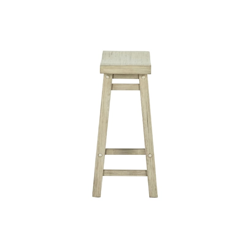 Amber Counter Height Stool-Saddle Seat-Backless-Weathered Gray Wood