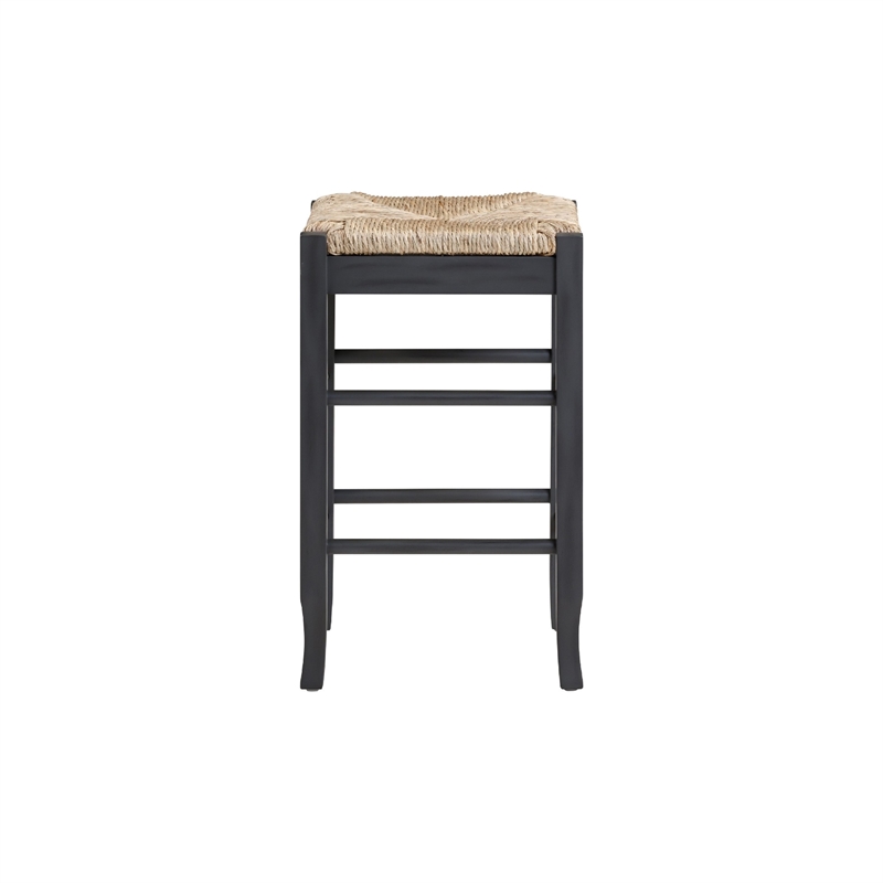 Sezy Counter Height Stool-Rush Rattan Square Seat-Charcoal Gray Base