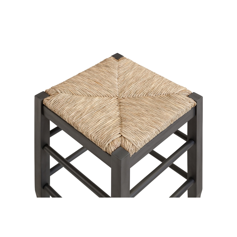 Sezy Counter Height Stool-Rush Rattan Square Seat-Charcoal Gray Base