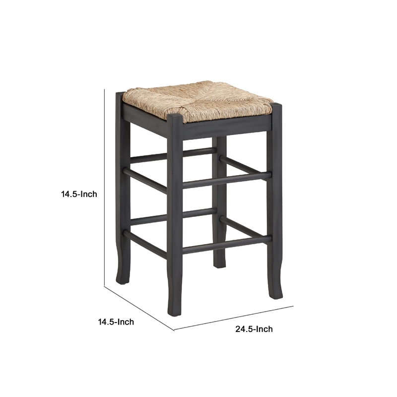 Sezy Counter Height Stool-Rush Rattan Square Seat-Charcoal Gray Base