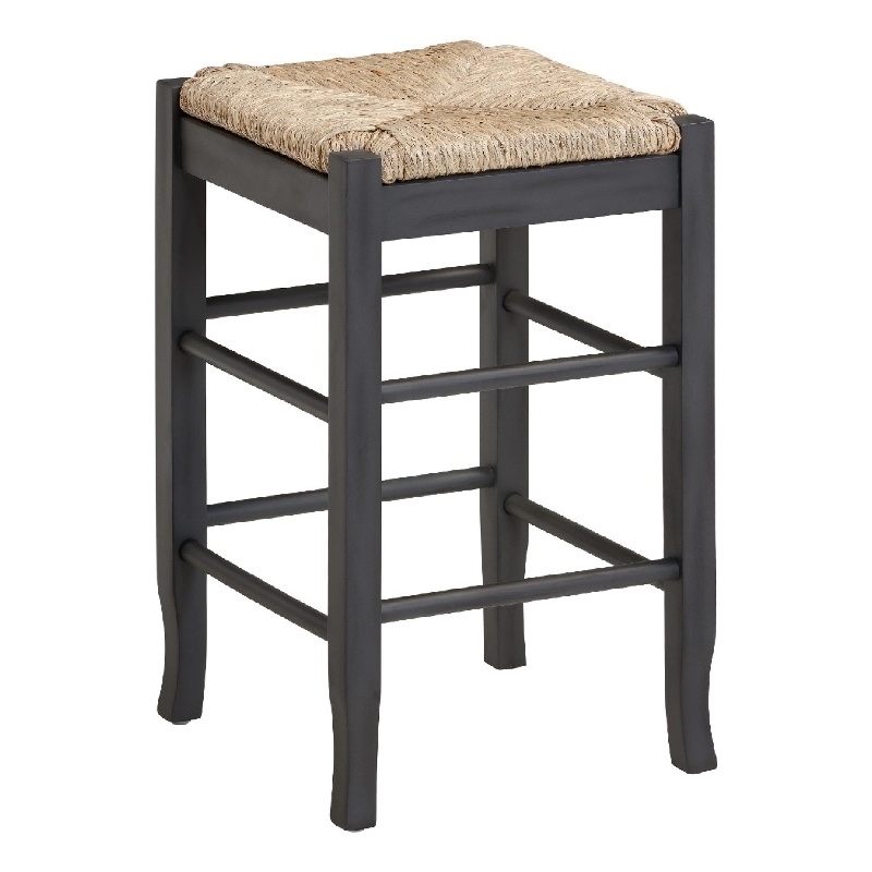 Sezy Counter Height Stool-Rush Rattan Square Seat-Charcoal Gray Base